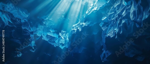 A beautiful deep blue ocean scene with sunlight shining down through the water.