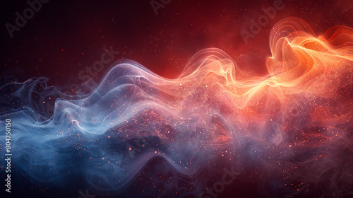 Radiant aqua smoke abstract background gently wafts over a dark red background.