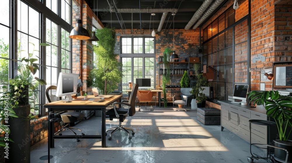 Create a photorealistic image of the interior of a modern office