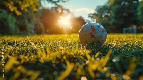 An activity for fathers and sons in the summer based on soccer and football fields photo