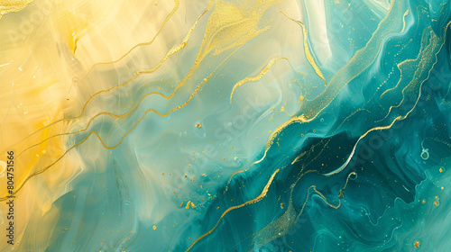 serene blend of gilded lemon and teal, ideal for an elegant abstract background photo