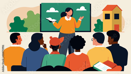 Participants in a workshop learning about the history of racial injustice and its impact on presentday society.. Vector illustration