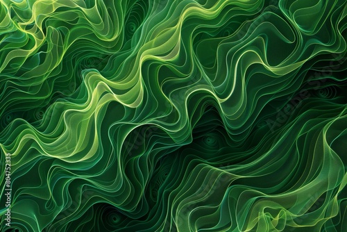  Fluid green waves with intricate swirling patterns. Organic green lines in abstract pattern for wallpaper background.