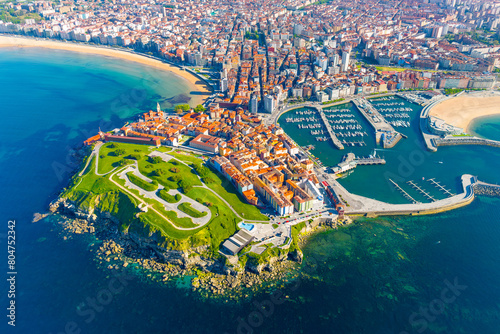 Aerial view of the city of Gijon in Asturias, Spain photo
