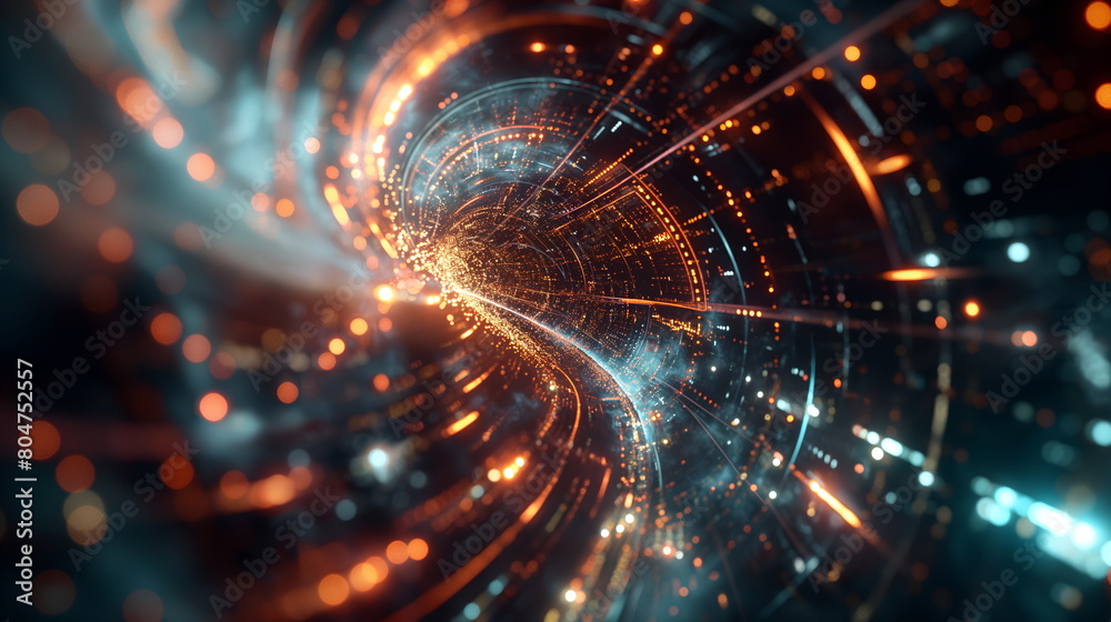 A dynamic view of a tunnel bursting with neon light patterns, conveying a sense of motion and futuristic technology - Generative AI A dynamic view of a tunnel bursting with neon light patterns, conveying a sense of motion and futuristic technology - Generative AI