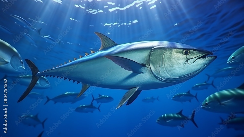 Obraz premium Albacore fish swimming fresh ocean underwater picture 