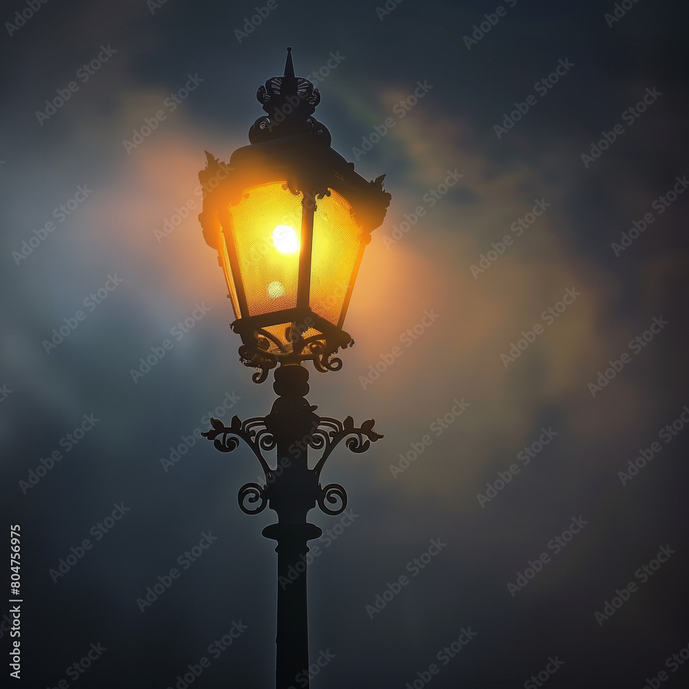 Dazzling Streetlight in the Dim Evening Enhance Urban Scenes