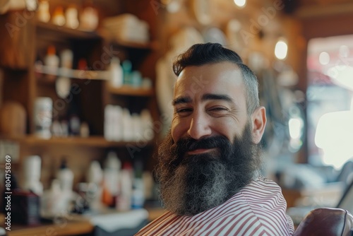 Welcoming Bearded man barbershop. Handsome hipster guy. Generate Ai