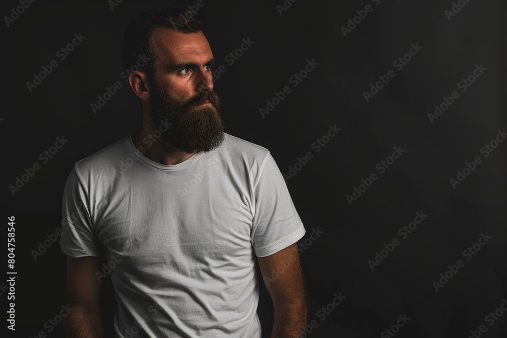 Dignified Bearded man white shirt guy. Happy smile. Generate Ai