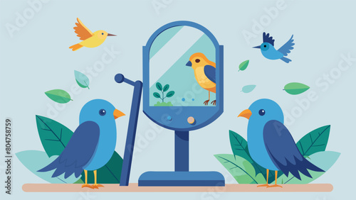 Perfect for bird enthusiasts this interactive mirror allows birds to virtually interact with one another and even learn new skills through guided. Vector illustration