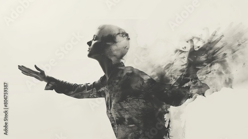 “Poignant Duality: A Double Exposure Depicting Freedom and Burden”