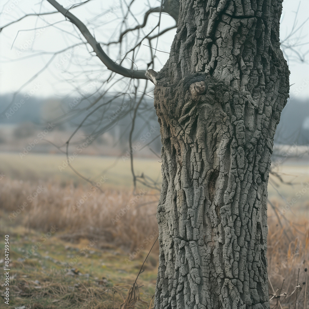 Fototapeta premium Serene Tree Close-Up in Misty Landscape