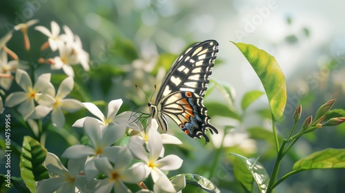 A butterfly alighting on a cluster of fragrant jasmine blooms, drawn in by their sweet scent. © Eric