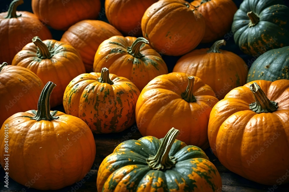 Fresh ripe washed pumpkins background.