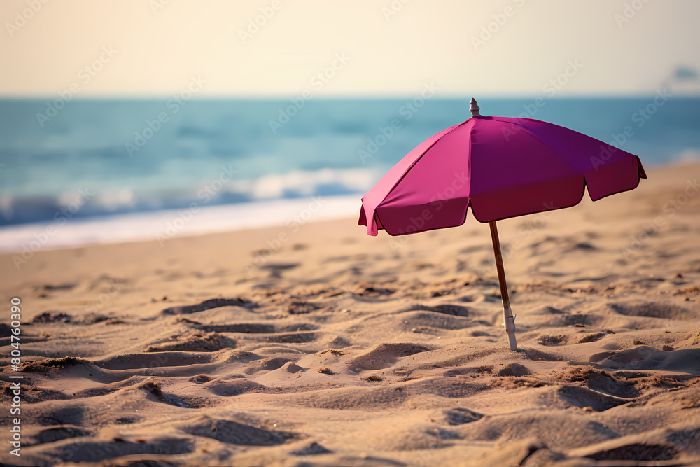 pink umbrella on the beach. Pink Umbrella: Beachside Companion Bringing Color to Sandy Shores