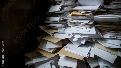 A large pile of unopened letters, mail letters sitting on a pile 
