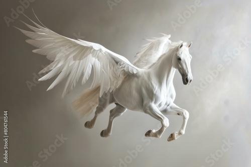 Graceful White pegasus. Nature unicorn animal. Generate Ai