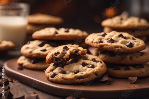 'chocolate chip cookies cookie chips food sweet background baked dessert snack biscuit brown homemade delicious closeup rustic close fresh up still wooden life stack plate tasty macro paper baking'