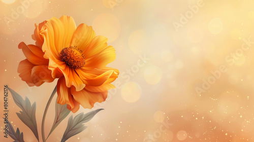 Digital illustration of a vibrant orange flower against a soft bokeh background, suggesting serenity and beauty.