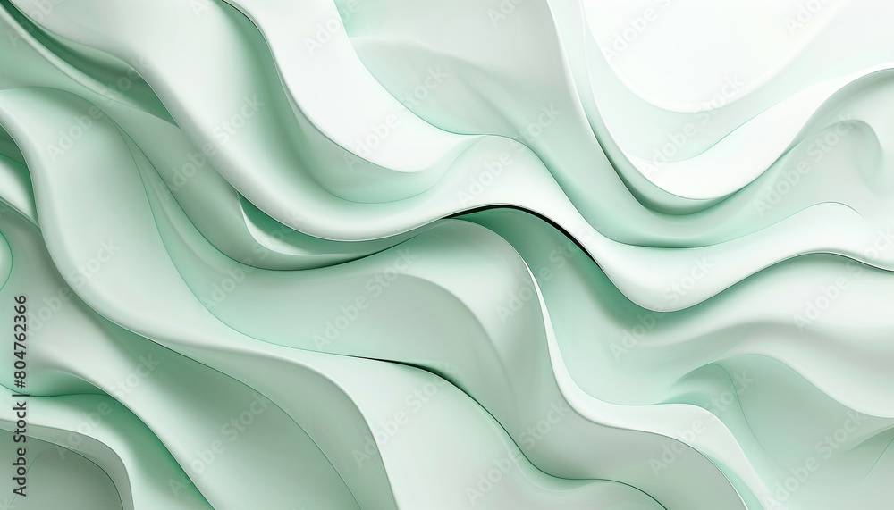 Obraz premium Pale mint green wave-like abstract pattern, starkly isolated on a white background, HD clarity.