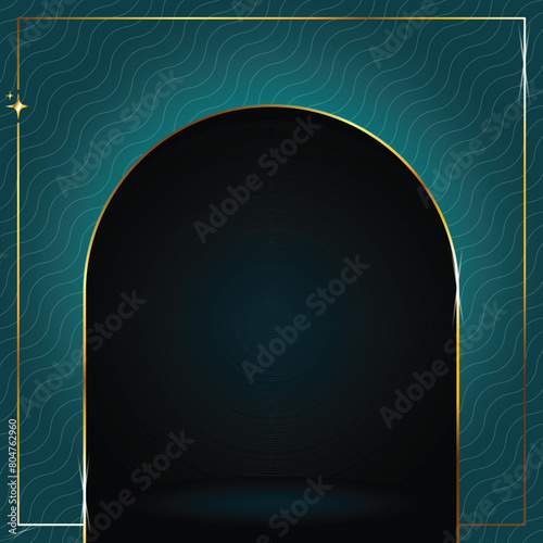 product display template in blue color and golden frame