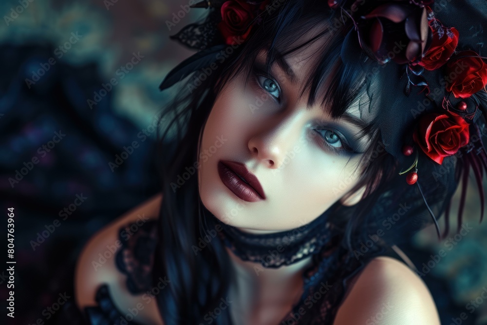 Alluring Beautiful goth girl. Mystery little girl. Generate ai Alluring Beautiful goth girl. Mystery little girl. Generate ai
