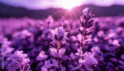 Nahaufnahme einer Pflanze mit lila Blüten bei Sonnenschein. photo