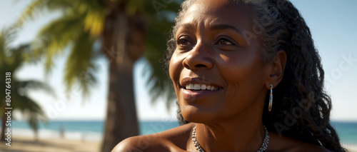 Portrait Photo. An African Woman Smiling on the Beach on a Hot Summer Day. © ibrahim