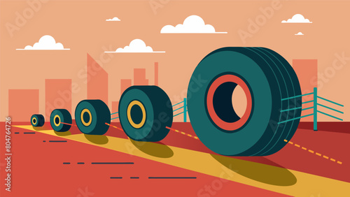 Tire Run Run jog or walk through a series of lowlying tires great for footwork and coordination training.. Vector illustration