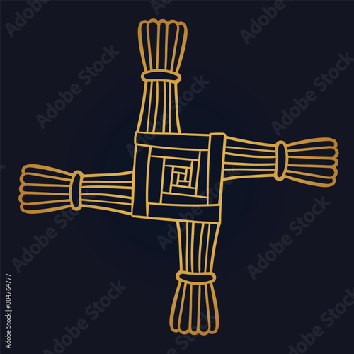 Brigid's Cross made of straw hand-drawn doodle isolated icon. Wiccan pagan sketched symbol. Isolated vector element, Hand drawn lineart illustration