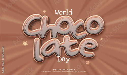 World chocolate day text in chocolate with 3d effect