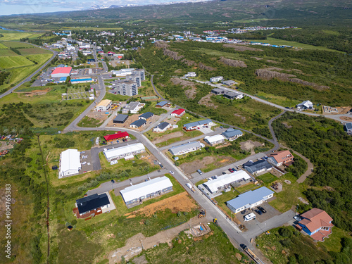 aerial view of town of Egilsstadir in Iceland photo