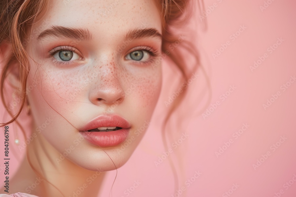 Alluring Beautiful model on pinky canvas. Attractive lovely woman posing. Generate ai Alluring Beautiful model on pinky canvas. Attractive lovely woman posing. Generate ai