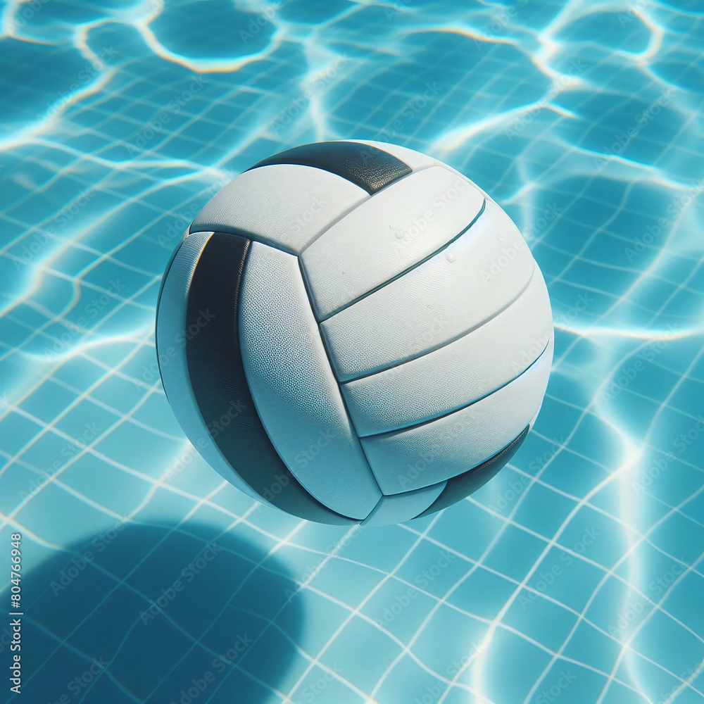 Summer Game: White Volleyball Floating on Crystal Clear Pool Water