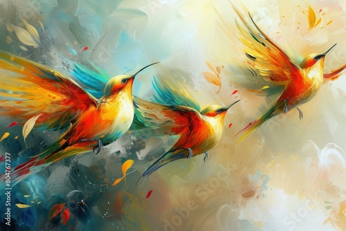 Colorful Beautiful Painting Birds. Nature wildlife. Generate Ai photo