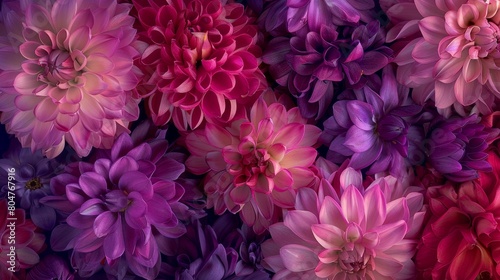 Close-up of vibrant Dahlia flowers in shades of pink and purple.