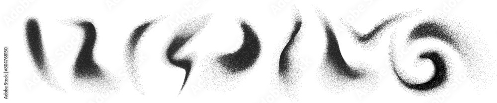 Abstract black particle swirls on a white background, representing dynamic movement, trendy modern vector illustration