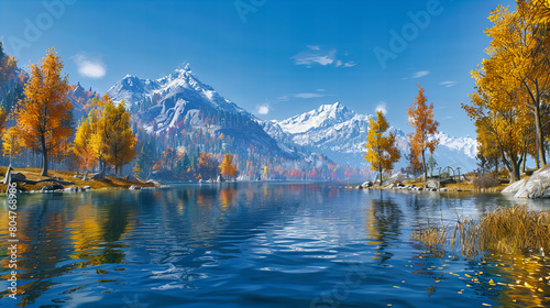 Autumn Reflections in Alpine Lake, Vibrant Foliage and Mountain Scenery, Tranquil Nature View photo