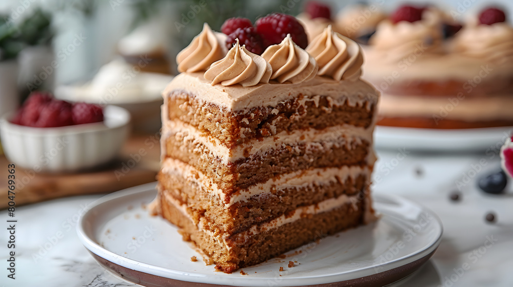Plate with delicious caramel cake on the table
Plate with delicious caramel cake on the table