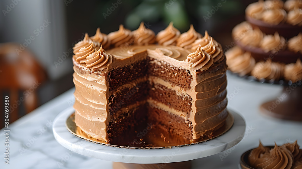 Plate with delicious caramel cake on the table
Plate with delicious caramel cake on the table