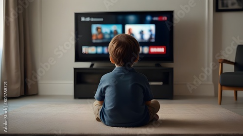 Little Boy Watching TV: Rear View of Child Engrossed in Television in Living Room - Family Entertainment, Kids' Films, Home Media, Parenting Blogs