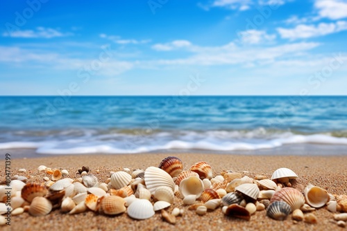 Seashells on a sandy shore