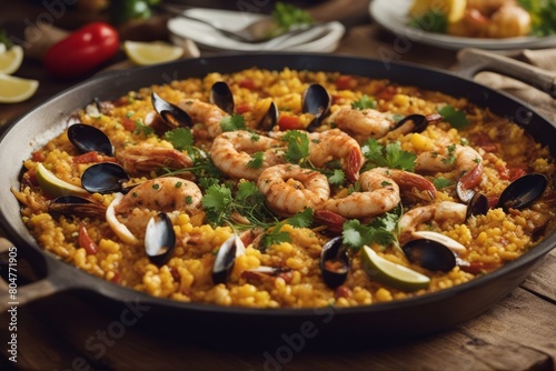  paella spanish spain food meat yellow dish eatery rice shrimp crucible tradition vacation majorca 