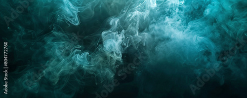 Luminous teal smoke against a dark backdrop, suggesting an underwater scene,