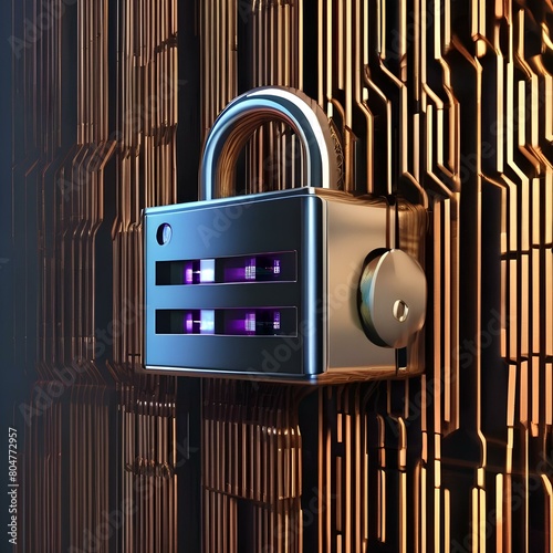 Cyber security concept with digital lock and key1 photo