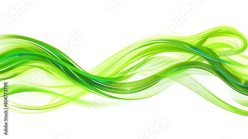 Neon green swirling wave design, starkly isolated on a white background, HD capture.
