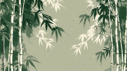 Bamboo Grove Harmony against a muted green background  symbolizing strength  resilience  and tranquility.