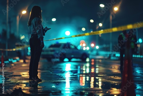 police line, crime scene at night, blurry background © FANI ICONS