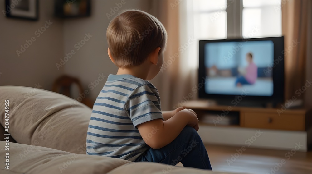 Child Watching Television: Rear View of Little Boy in Living Room - Leisure, Entertainment, Screen Time, Family Time
Child Watching Television: Rear View of Little Boy in Living Room - Leisure, Entertainment, Screen Time, Family Time