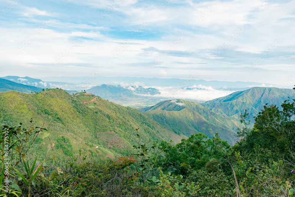 landscape of the mountains of Colombia at dawn with a valley in the background